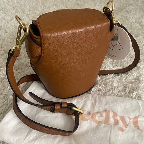 See by Chloe Joan Box Leather Bucket Crossbody Bag Caramello Tan Gold - Picture 10 of 13